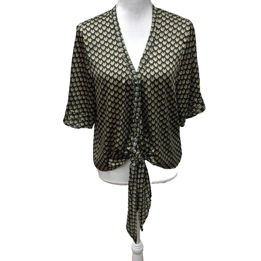 T Bags Los Angeles Blouse Top Womens Small Tie Front Flare Sleeve Retro‎